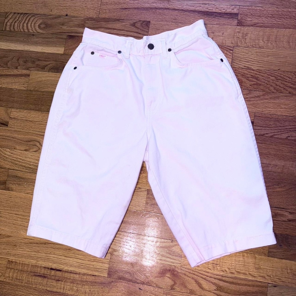 Y2K Pastel Pink Denim Bermuda Shorts High Rise Wide Leg Vintage Chic